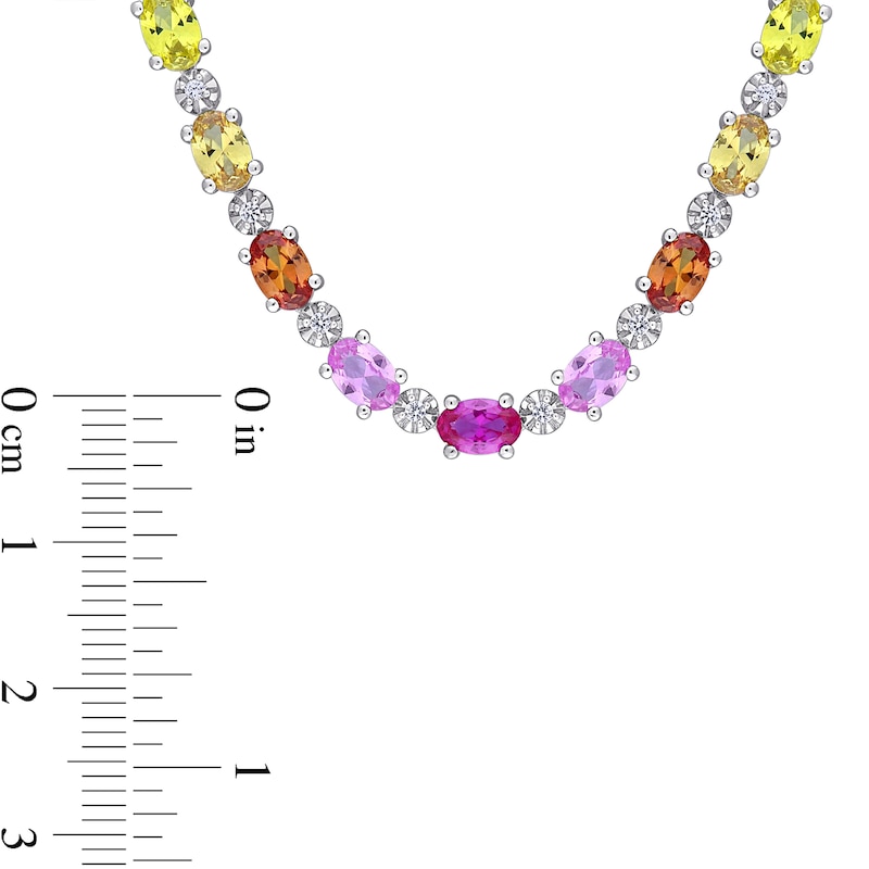 Main Image 4 of Oval Multi-Colour Lab-Created Sapphire Alternating Choker Necklace in Sterling Silver - 16"