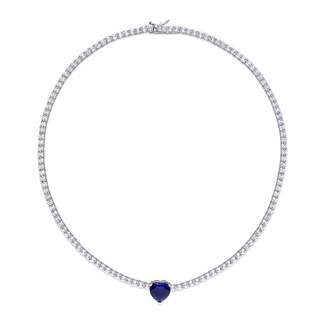 10.0mm Heart-Shaped Blue Lab-Created Sapphire and White Lab-Created Sapphire Necklace in Sterling Silver - 15"