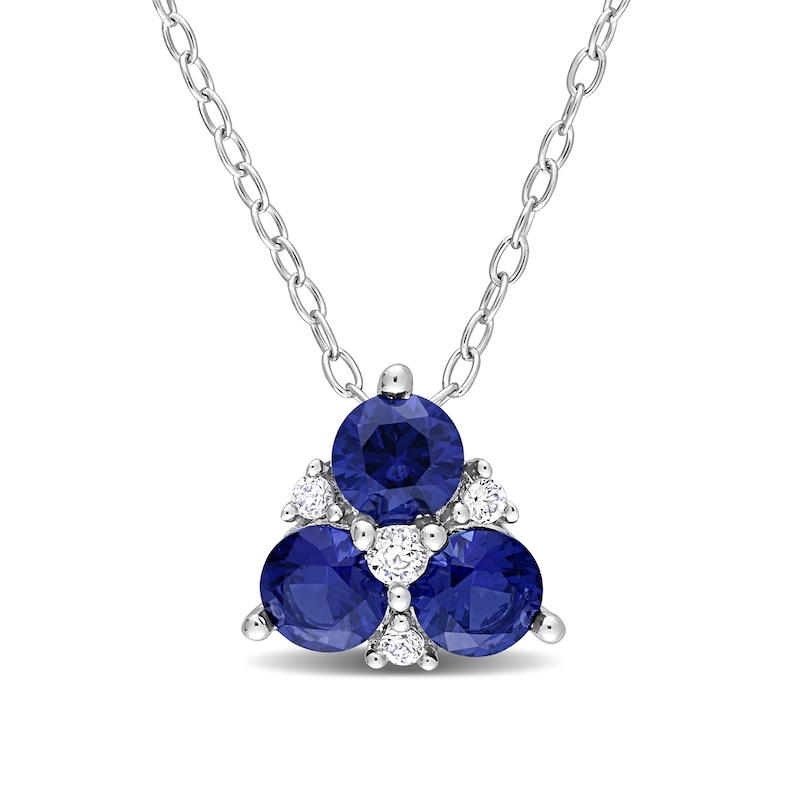 4.5mm Blue and White Lab-Created Sapphire Pendant in Sterling Silver