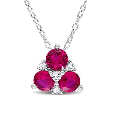 4.5mm Lab-Created Ruby and White Lab-Created Sapphire Pendant in Sterling Silver