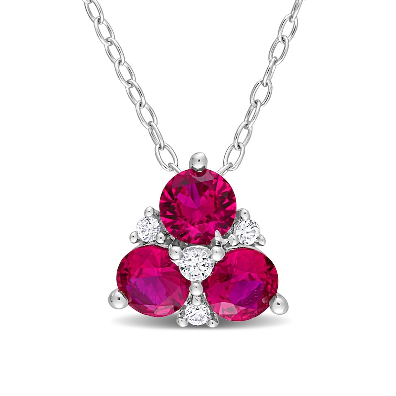 Main Image 1 of 4.5mm Lab-Created Ruby and White Lab-Created Sapphire Pendant in Sterling Silver