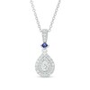 Thumbnail Image 1 of Vera Wang Love Collection 0.23 CT. T.W. Pear-Shaped Diamond and Blue Sapphire Pendant in 10K White Gold - 19"