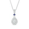 Thumbnail Image 0 of Vera Wang Love Collection 0.23 CT. T.W. Pear-Shaped Diamond and Blue Sapphire Pendant in 10K White Gold - 19"