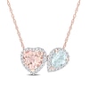 Thumbnail Image 1 of Heart-Shaped Morganite, Pear-Shaped Aquamarine, and 0.20 CT. T.W. Diamond Frame Pendant in 10K Rose Gold - 17"