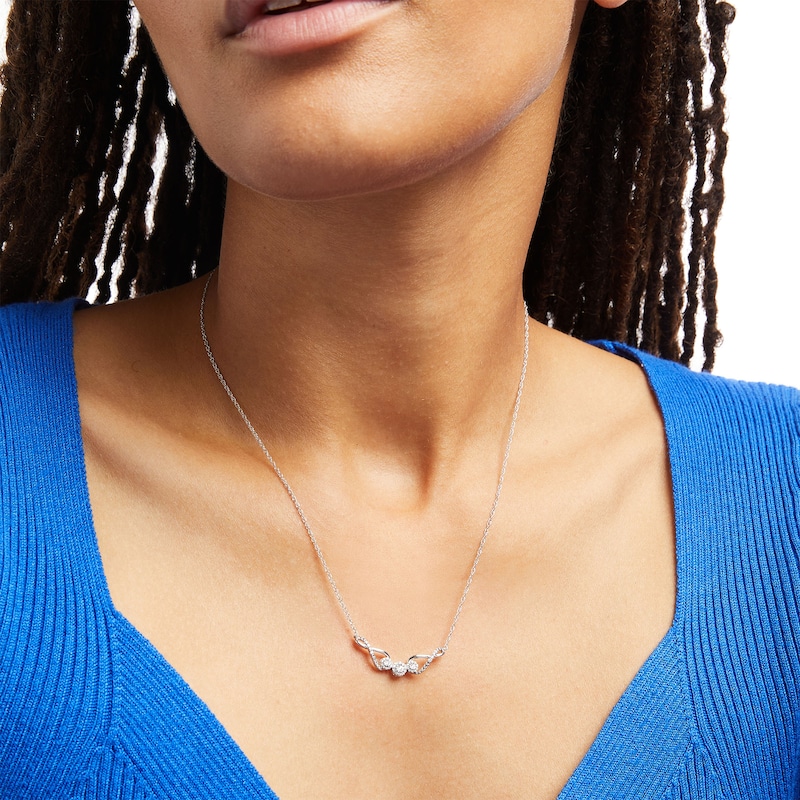 Main Image 2 of 0.13 CT. T.W. Multi-Diamond Infinity Loop Trio Necklace in Sterling Silver