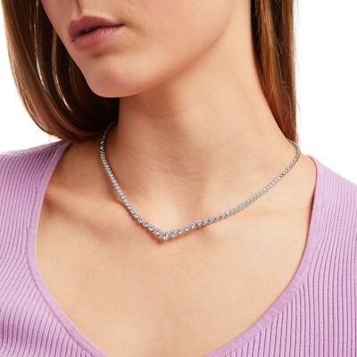 4.01 CT. T.W. Diamond Graduated Chevron Necklace in 10K White Gold – 17"