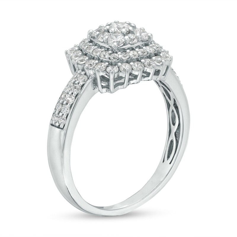 1.00 CT. T.W. Cushion-Shaped Multi-Diamond Starburst Frame Ring in 10K White Gold