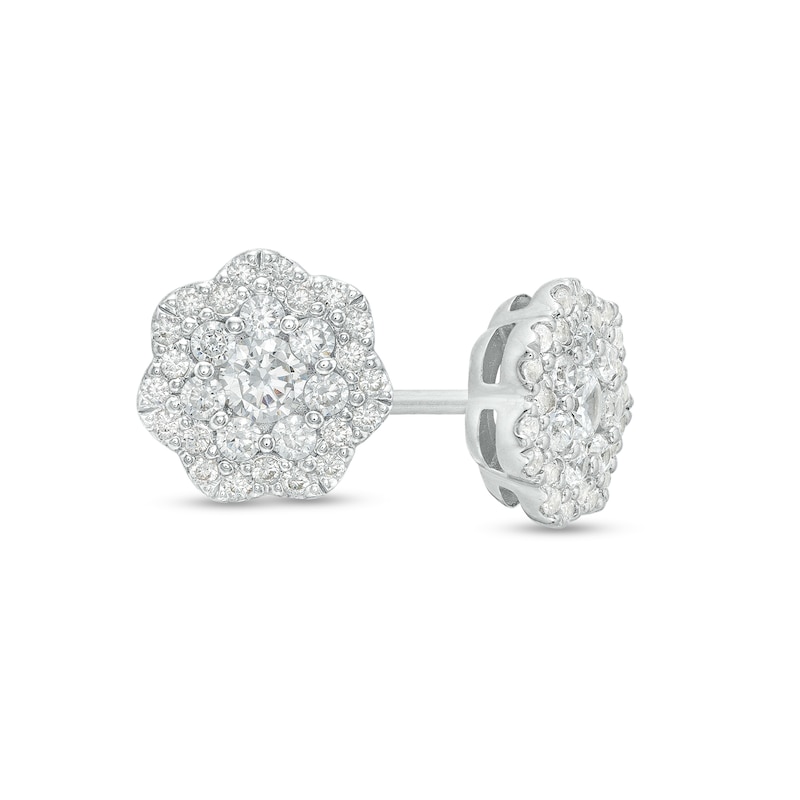 0.50 CT. T.W. Multi-Diamond Flower Stud Earrings in 10K White Gold|Peoples Jewellers