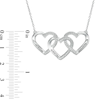 Mother's Diamond Accent Beaded Engravable Interlocking Hearts Necklace in Sterling Silver (3 Lines)