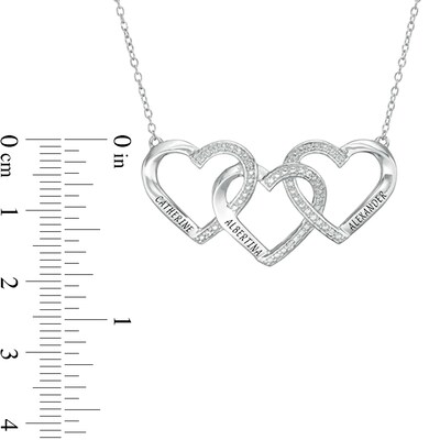 Mother's Diamond Accent Beaded Engravable Interlocking Hearts Necklace in Sterling Silver (3 Lines)