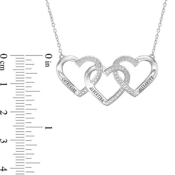 Mother's Diamond Accent Beaded Engravable Interlocking Hearts Necklace in Sterling Silver (3 Lines)