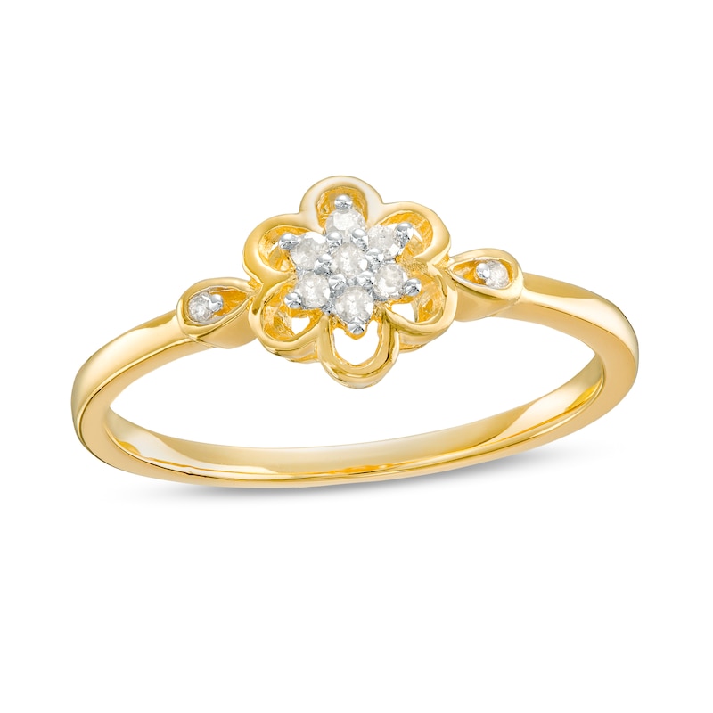 0.08 CT. T.W. Diamond Flower Promise Ring in Sterling Silver with Gold Flash Plate