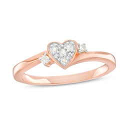 0.10 CT. T.W. Diamond Heart Promise Ring in Sterling Silver with Rose-Tone Flash Plate