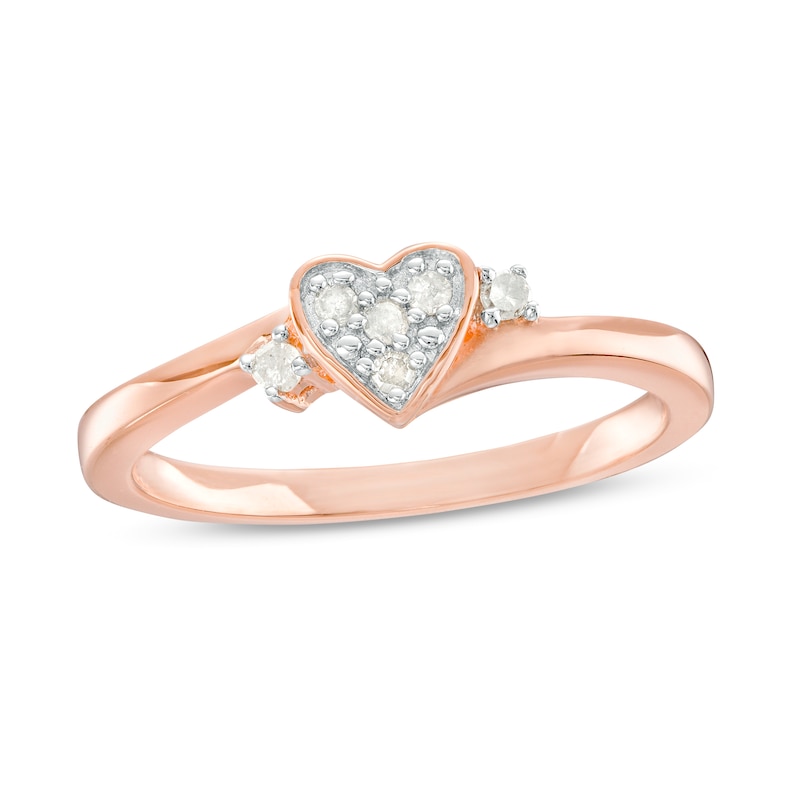 0.10 CT. T.W. Diamond Heart Promise Ring in Sterling Silver with Rose-Tone Flash Plate