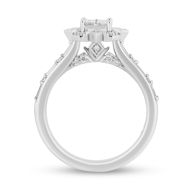 Enchanted Disney Elsa 0.58 CT. T.W. Quad Princess-Cut Diamond Frame Snowflake Engagement Ring in 14K White Gold