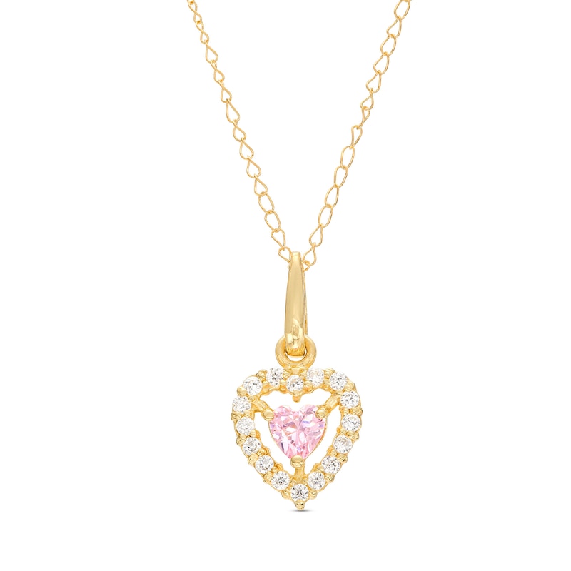 Child's 3.0mm Heart-Shaped Pink Cubic Zirconia Open Frame Pendant in 10K Gold – 15"|Peoples Jewellers