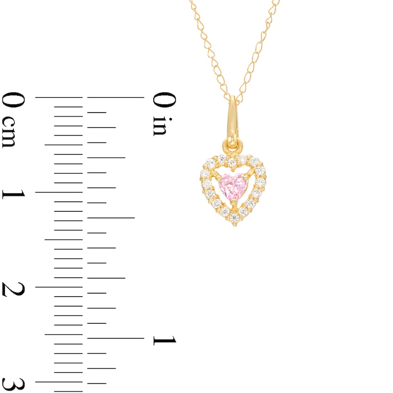 Main Image 2 of Child's 3.0mm Heart-Shaped Pink Cubic Zirconia Open Frame Pendant in 10K Gold – 15"
