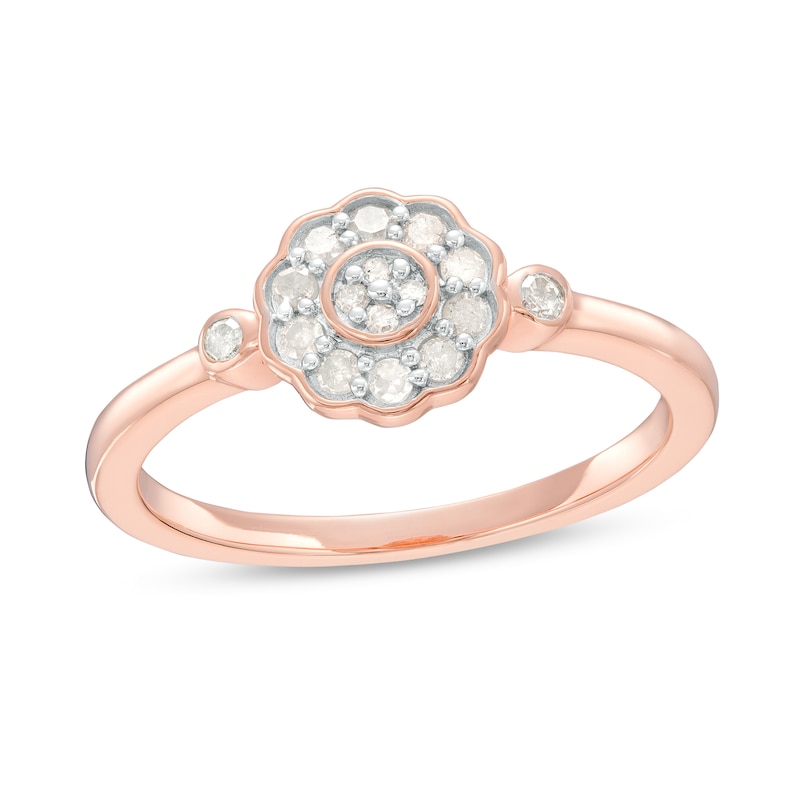 0.21 CT. T.W. Multi-Diamond Flower Promise Ring in Sterling Silver with Rose Flash Plate