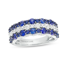 Vera Wang Love Collection Blue Sapphire and 0.45 CT. T.W. Diamond Triple Row Band in 10K White Gold