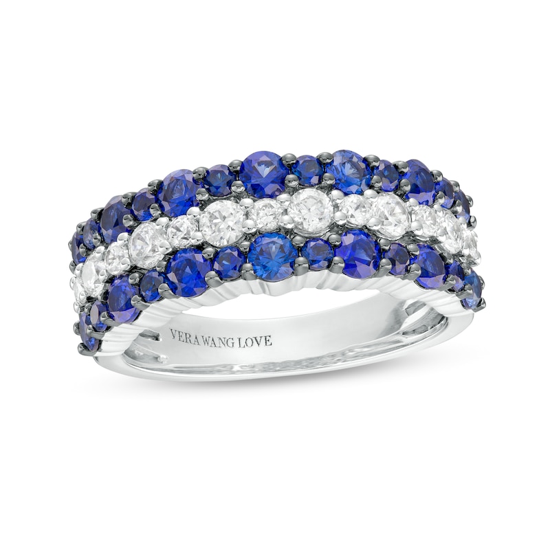 Vera Wang Love Collection Blue Sapphire and 0.45 CT. T.W. Diamond Triple Row Band in 10K White Gold