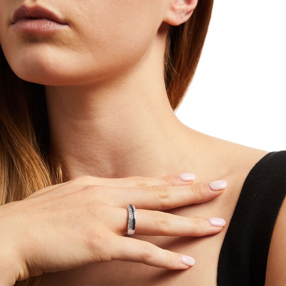 Vera Wang Love Collection Blue Sapphire and 0.29 CT. T.W. Diamond Diagonal Band in 10K White Gold