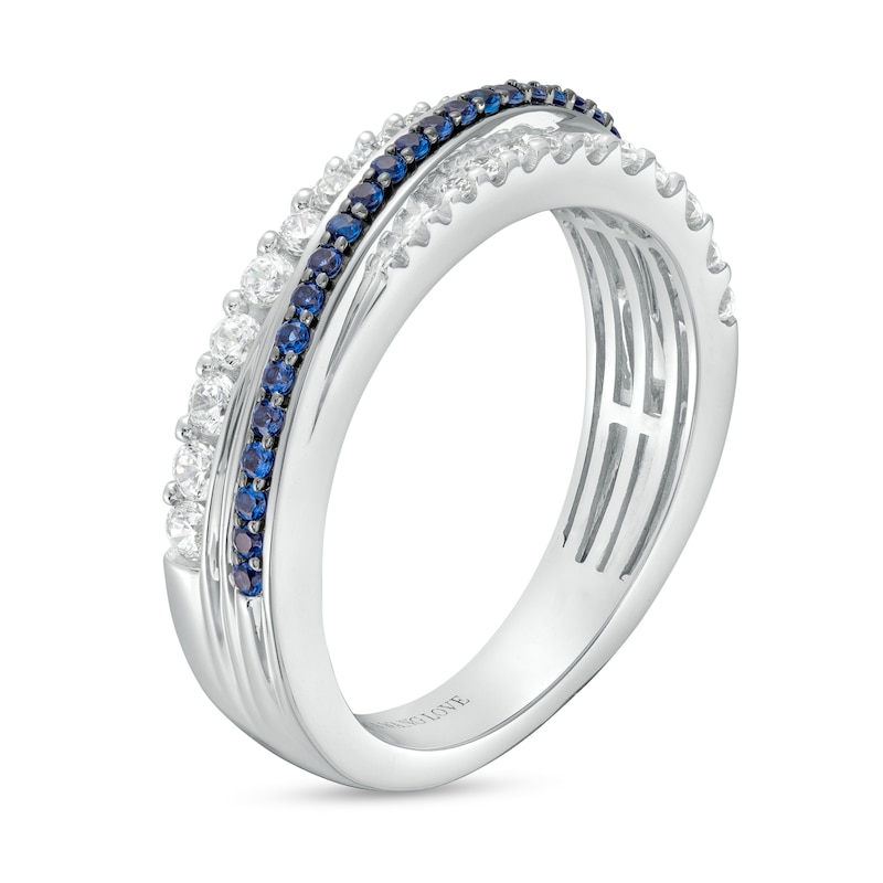 Vera Wang Love Collection Blue Sapphire and 0.29 CT. T.W. Diamond Diagonal Band in 10K White Gold|Peoples Jewellers