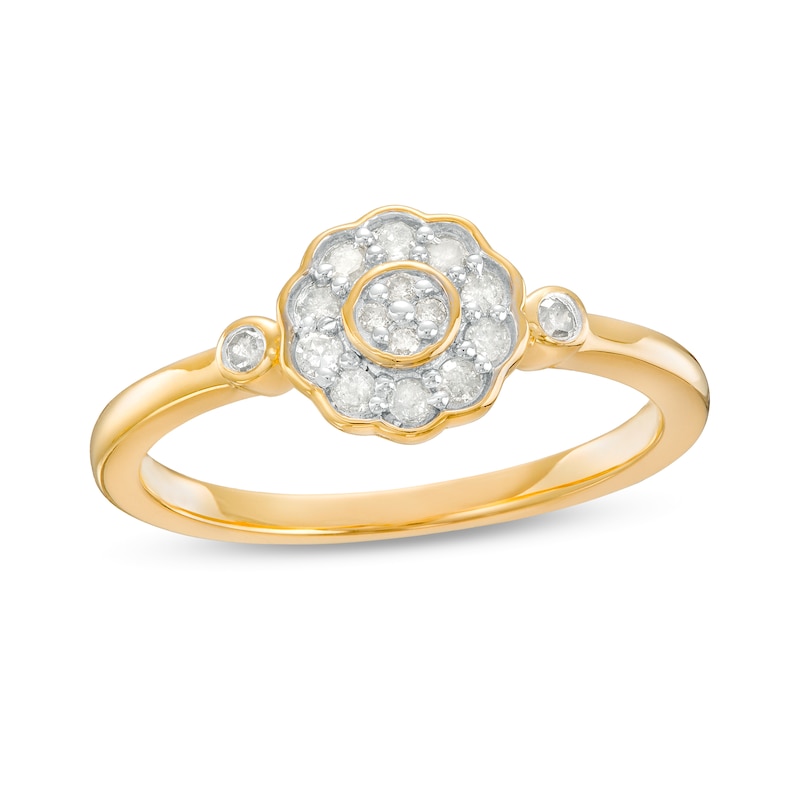 0.21 CT. T.W. Multi-Diamond Flower Promise Ring in Sterling Silver with Yellow Flash Plate