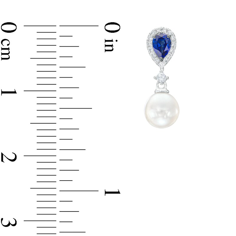 Vera Wang Love Collection Freshwater Cultured Pearl, Blue Sapphire and 0.085 CT. T.W. Diamond Earrings in 10K White Gold