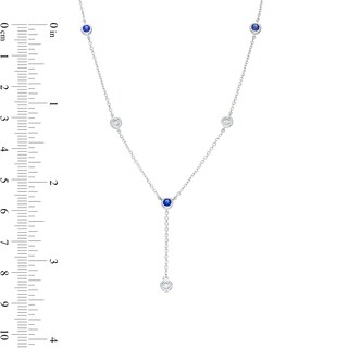 Vera Wang Love Collection Blue Sapphire and 0.18 CT. T.W. Diamond Station "Y" Necklace in 10K White Gold - 19"