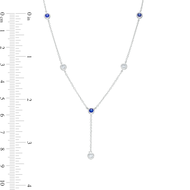 Vera Wang Love Collection Blue Sapphire and 0.18 CT. T.W. Diamond Station "Y" Necklace in 10K White Gold - 19"