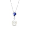 Thumbnail Image 0 of Vera Wang Love Collection Cultured Freshwater Pearl, Blue Sapphire and 0.05 CT. T.W. Diamond Pendant in 10K White Gold