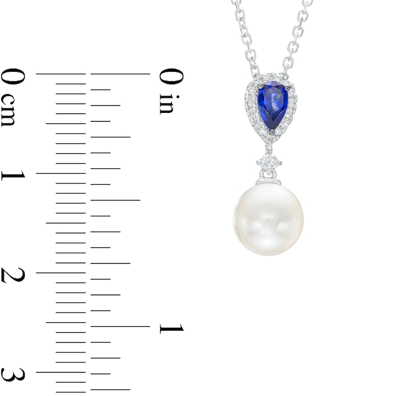 Vera Wang Love Collection Cultured Freshwater Pearl, Blue Sapphire and 0.05 CT. T.W. Diamond Pendant in 10K White Gold