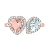 Thumbnail Image 4 of 7.0mm Heart-Shaped Morganite, Pear-Shaped Aquamarine, and 0.20 CT. T.W. Diamond Frame Toi et Moi Ring in 10K Rose Gold