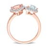 Thumbnail Image 5 of 7.0mm Heart-Shaped Morganite, Pear-Shaped Aquamarine, and 0.20 CT. T.W. Diamond Frame Toi et Moi Ring in 10K Rose Gold