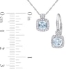 Thumbnail Image 5 of 5.0mm Cushion-Cut Aquamarine and 0.29 CT. T.W. Diamond Frame Pendant and Drop Earrings Set in 10K White Gold - 17"