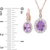 Thumbnail Image 5 of Oval Amethyst, White Topaz, and 0.065 CT. T.W. Diamond Frame Pendant and Drop Earrings Set in 14K Rose Gold - 17"