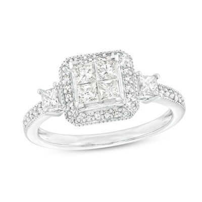 0.68 CT. T.W. Quad Princess-Cut Diamond Frame Engagement Ring in 10K White Gold (H/I1)