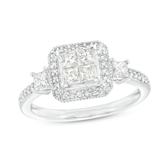 0.68 CT. T.W. Quad Princess-Cut Diamond Frame Engagement Ring in 10K White Gold (H/I1)