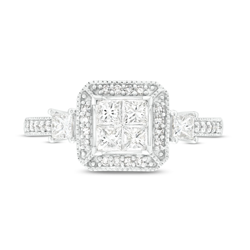 0.68 CT. T.W. Quad Princess-Cut Diamond Frame Engagement Ring in 10K White Gold (H/I1)