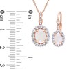 Oval Opal, White Topaz, and 0.065 CT. T.W. Diamond Frame Pendant and Drop Earrings Set in 14K Rose Gold - 17"