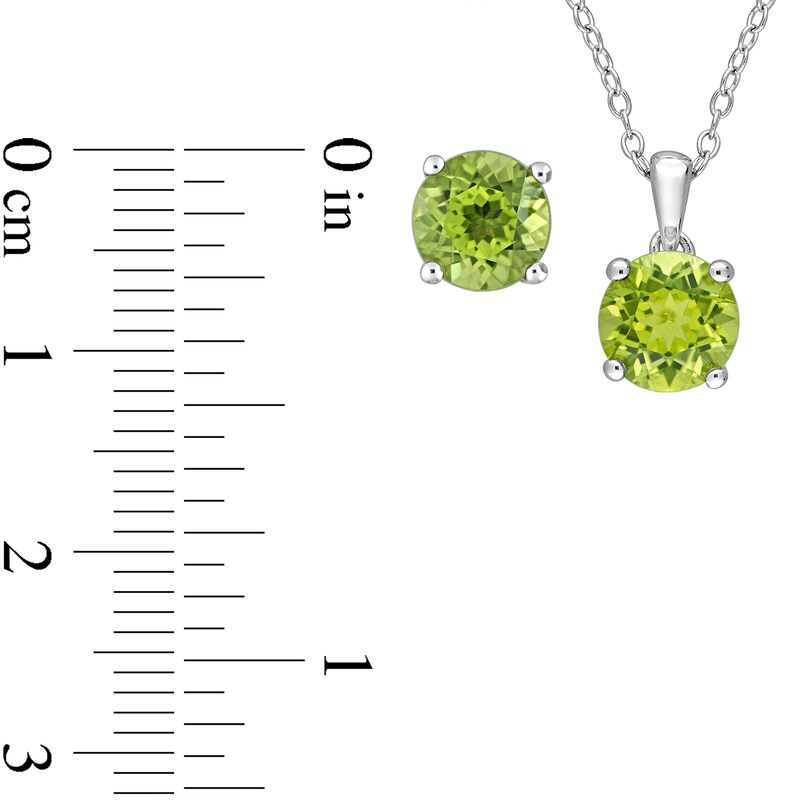 Main Image 5 of 7.0mm Peridot Solitaire Pendant and Stud Earrings Set in Sterling Silver