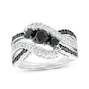 Thumbnail Image 0 of 1.18 CT. T.W. Black and White Diamond Three Stone Bypass Engagement Ring in 10K White Gold