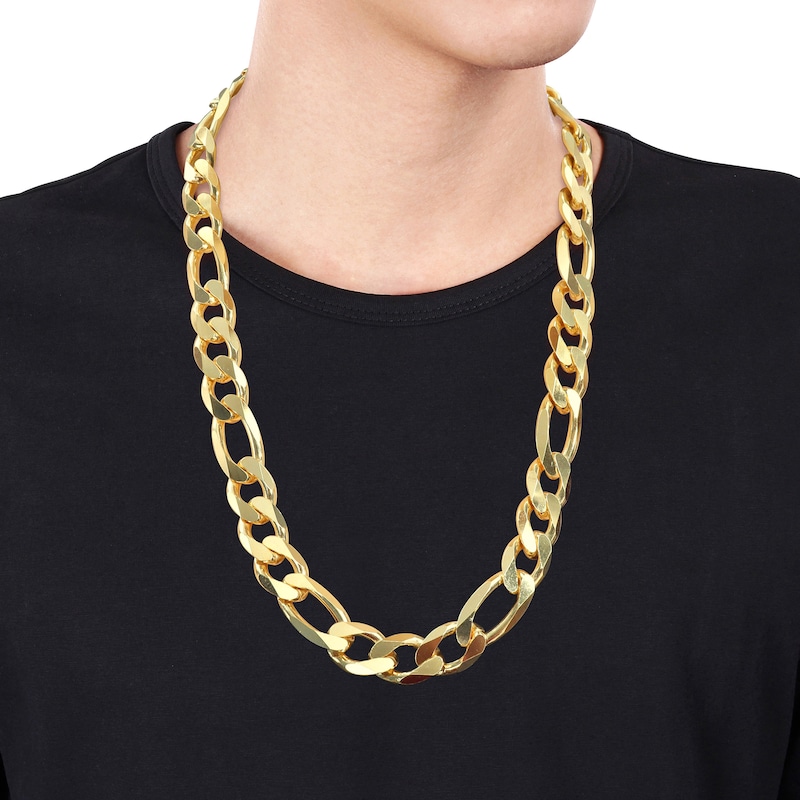 Main Image 2 of 14.5mm Figaro Chain Necklace in Sterling Silver with Gold-Tone Flash Plate - 24"