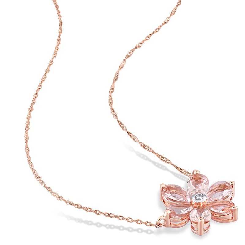 Pear-Shaped Morganite and 0.04 CT. T.W. Diamond Flower Necklace and Stud Earrings Set in 10K Rose Gold - 17"|Peoples Jewellers