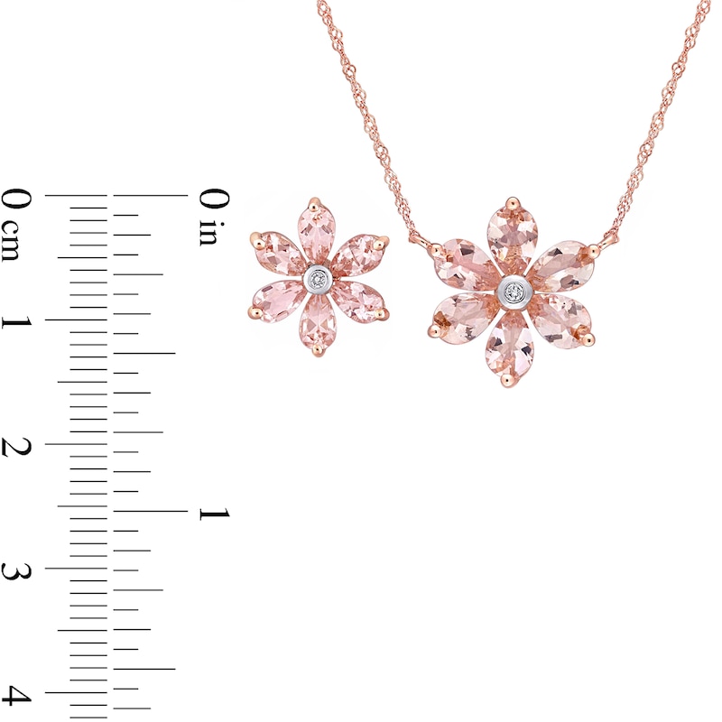 Pear-Shaped Morganite and 0.04 CT. T.W. Diamond Flower Necklace and Stud Earrings Set in 10K Rose Gold - 17"|Peoples Jewellers