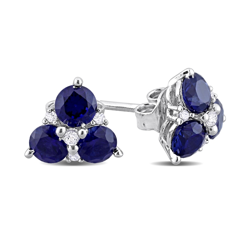 Main Image 2 of 4.0mm Blue and White Lab-Created Sapphire Stud Earrings in Sterling Silver