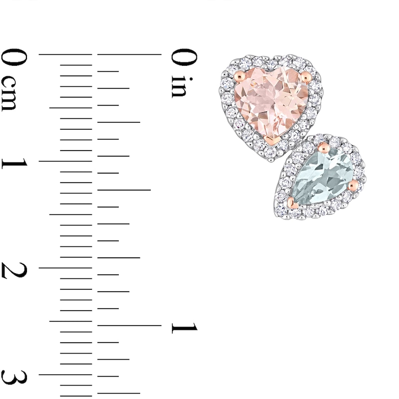 Heart-Shaped Morganite, Pear-Shaped Aquamarine, and 0.37 CT. T.W. Diamond Frame Stud Earrings in 10K Rose Gold