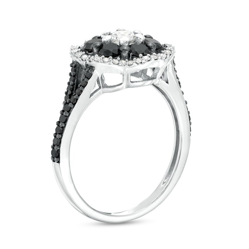 1.25 CT. T.W. Black and White Diamond Double Frame Split Shank Engagement Ring in 10K White Gold