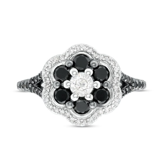 1.25 CT. T.W. Black and White Diamond Double Frame Split Shank Engagement Ring in 10K White Gold