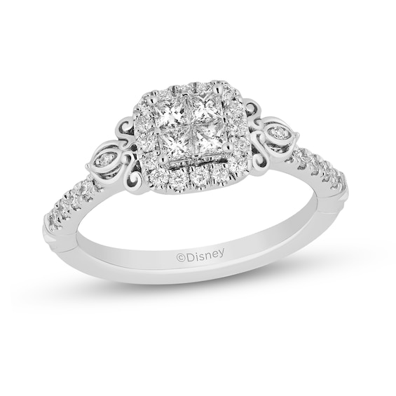 Enchanted Disney Cinderella 0.95 CT. T.W. Quad Princess-Cut Diamond Frame Engagement Ring in 14K White Gold